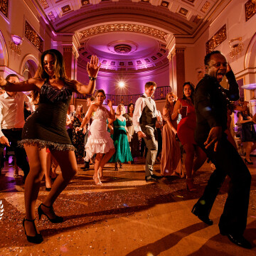 Rhalina and Toby's wedding in London was a blend of cultures as the bride and groom took to the dance floor for some latino dancing lessons.