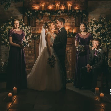 Vanity Fair styled image of the bride and groom with the bridesmaids and best man. Each person lit individually and composited to a final dramatic image. Hope you love it.