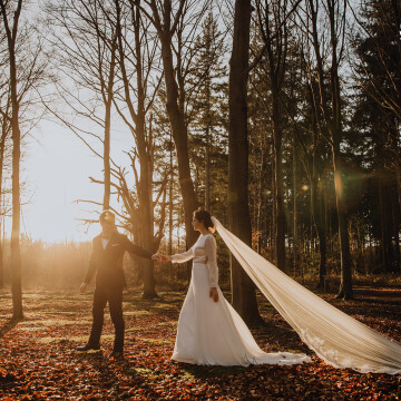 This wedding image is taken two weeks ago at a Belgian civil wedding. We have been waiting for a beautiful sunset to take wedding pictures. Such a stunning dress, veil...We are in love with this one.