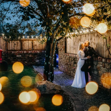 Bonfire night wedding at The South Causey Inn. The have LED lights everywhere which always looks great so I whipped some extra lights out my bag to help frame the couple beneath the tree. No flash here just ambient from the lights.