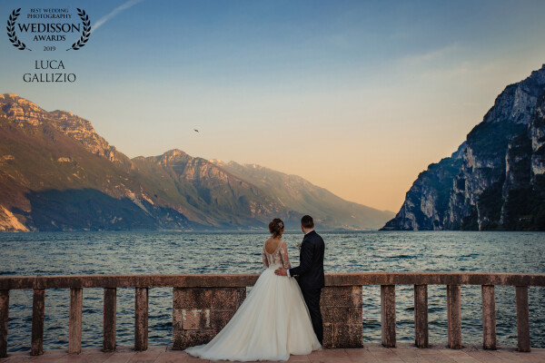 This Picture was taken during the wedding of Angela and Manuel at Garda Lake Italy at the sunset. It's really an amazing place. When the sun gets down it looks like a fairytale.
