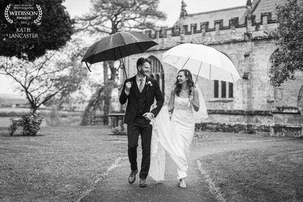 Despite being the middle of June, the rain didn't dampen Rachel and Nick's 'just married' happiness...