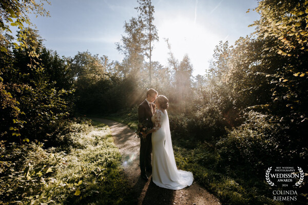 Bride and groom, just a few minutes after  their first look in the September morning sun.