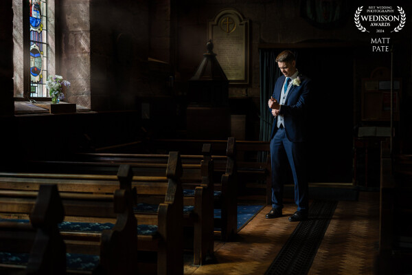 I saw the beautiful light in the church, luckily Jon was early to arrive, so we took the opportunity to capture this image. When natural light is available like this you can't miss it. A good tip is to switch off any lights, luckily I had time to do this before Heather & Jon's ceremony.