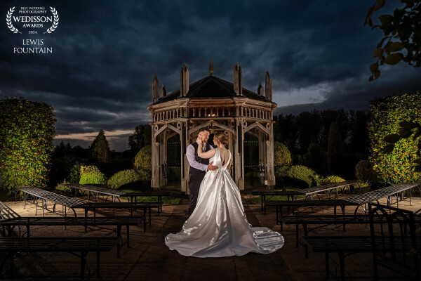 Every couple wants a stunning sunset shot, but when the sun refuses to play ball we always try to create something unique for them.<br />
<br />
The Pavillion at The Old Hall always produces a great background, and even though there was no sunset, the sky did have some drama.