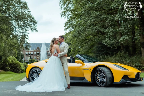 The ultimate dream of the groom, a yellow Lamborghini combined with a stylish old venue and of cours...