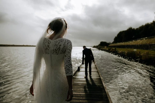 When I saw the beautiful autumn sun reflect on the water, and the bride and groom heading on the jet...