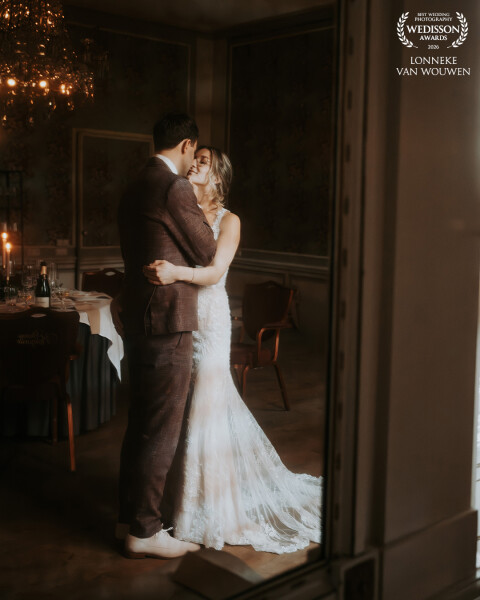 This beautiful bride and groom took a moment together at the Chateau, right before diner was served.