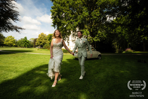 Right after the ceremony, the couple broke into a spontaneous run across the estate grounds.