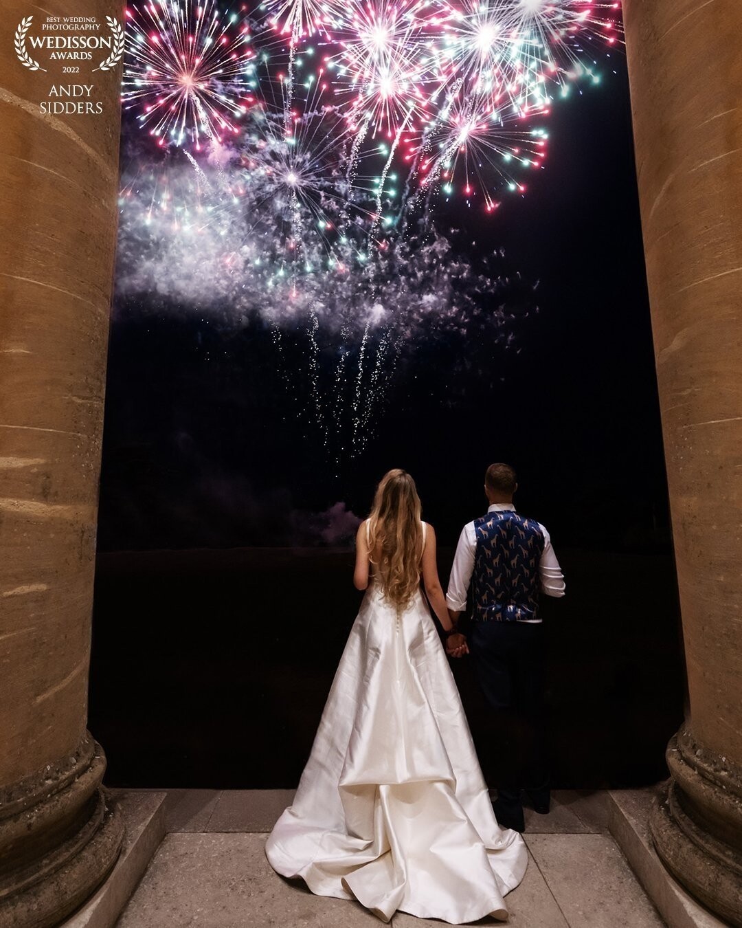 This shot is from Maia & Matt's wedding at Stowe House in Buckinghamshire, UK. Their guests were gathered on the steps leading to the country house and were treated to a firework display which rounded off the evening celebrations.