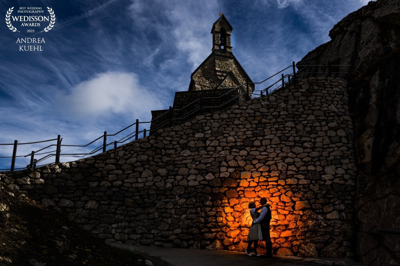 A wedding couple at Wendelstein in the bavarian mountains.