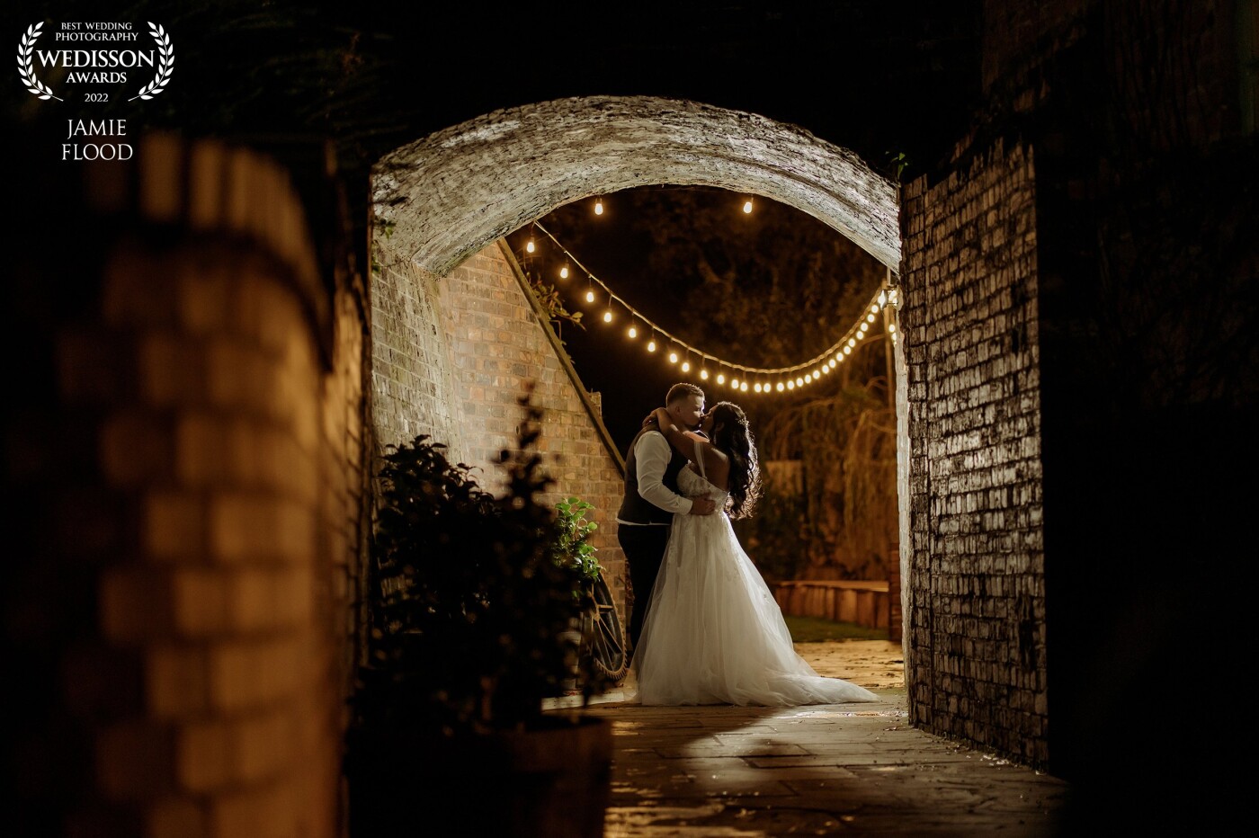 A recent winter wedding. When I arrived at this venue I absolutely loved this archway and just knew we would have to create some fairy light goodness on the evening!