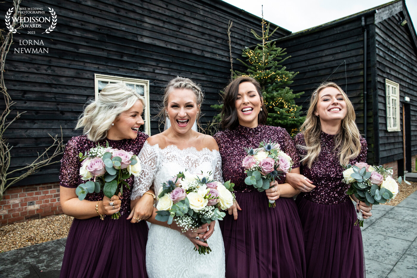 Tanya and her bridemaids having some fun during the group shots at Millin Barn. Congratulations guys !