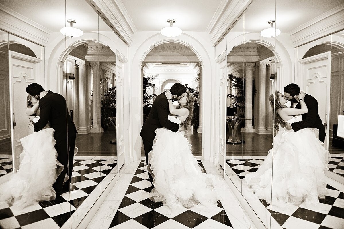 Natalie and Ebi were surrounded by loving family and friends. Their energy between each other was precious and tangible while they said their vows at the Regent Beverly Wilshire Hotel, Beverly Hills CA. Always take a second to stop and look around you. The reflections were caught on the way out of the room and could have easily been missed.