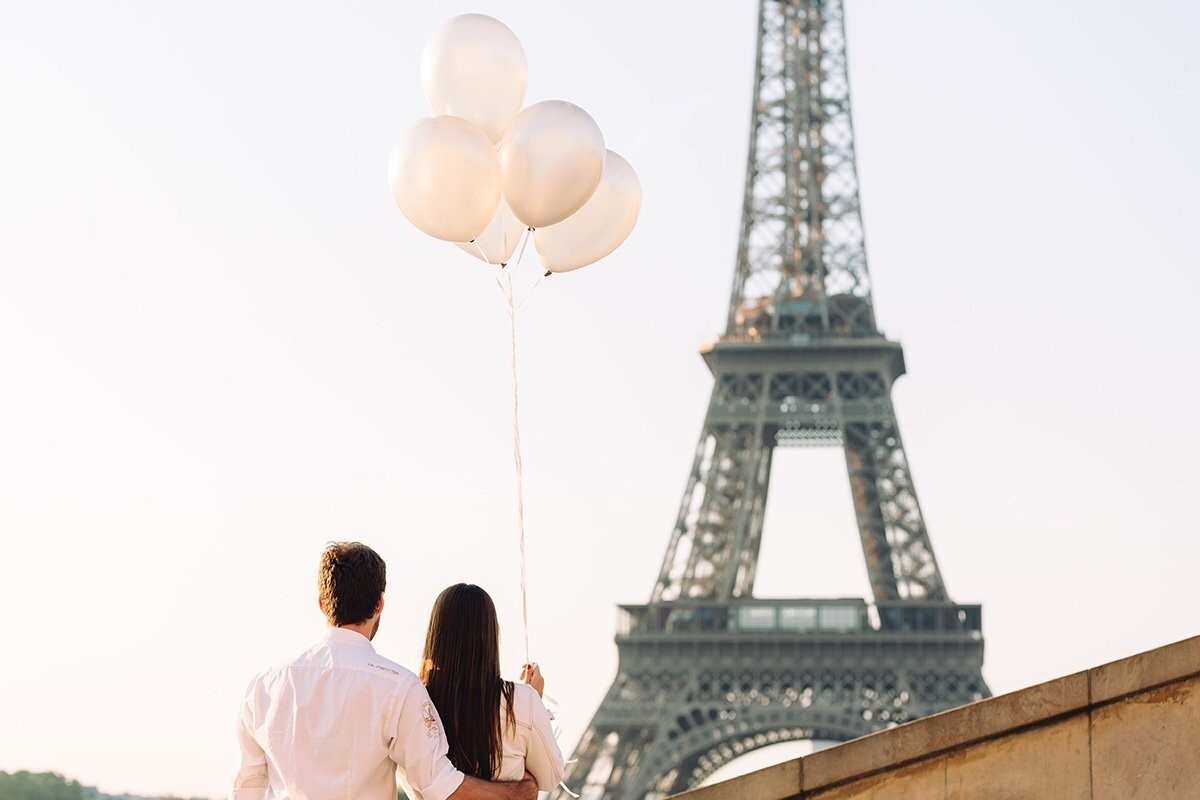 Sometimes, we photographers like to get portraits taken with our sweethearts. This is the case with Alessandra and Francisco, wedding photographer and videographer duo from Brazil. During their summer holidays in Paris, they couldn’t resist the temptation to pose together in front of the Eiffel Tower along with some silver balloons to capture timeless memories. It’s a little nerve-wrecking to photograph other talented creatives, but it is extremely easy at the same time because everyone is on the same page about how the photoshoots go - like the super early start time and specific camera setups. I couldn’t be more happy to hear how excited they were with their portraits.