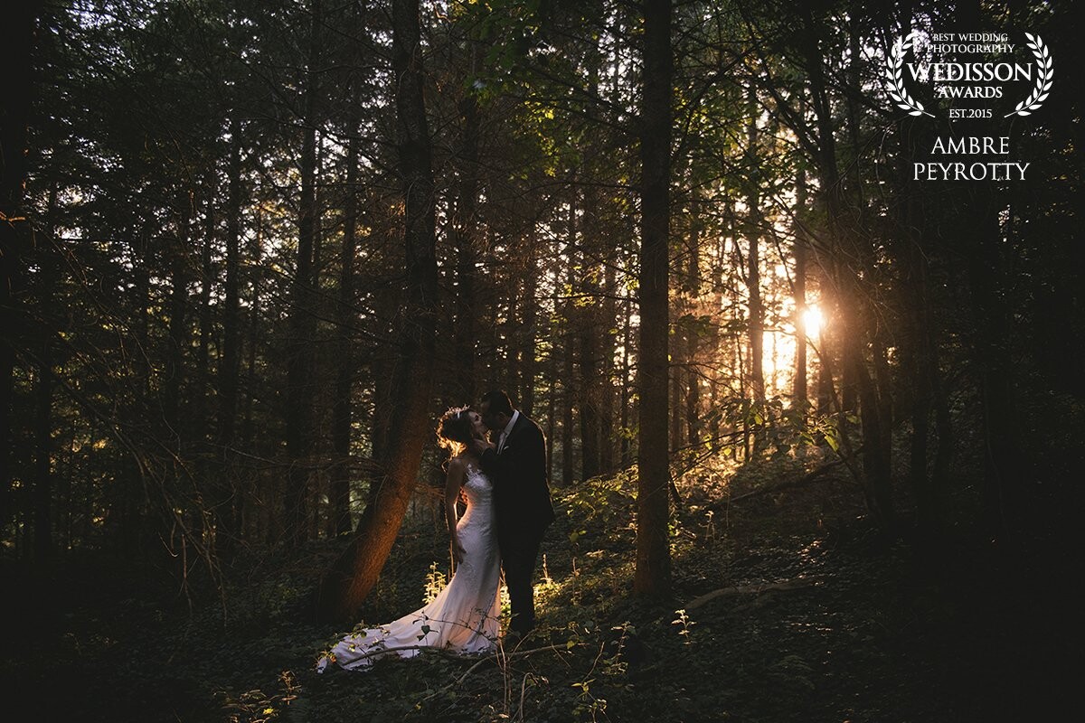 Those guys had an amazing castle wedding in the Center of France. We had to catch this gorgeous light before it went so we rushed into the nearbu woods and started shooting like crazy. They were so kind with each other!