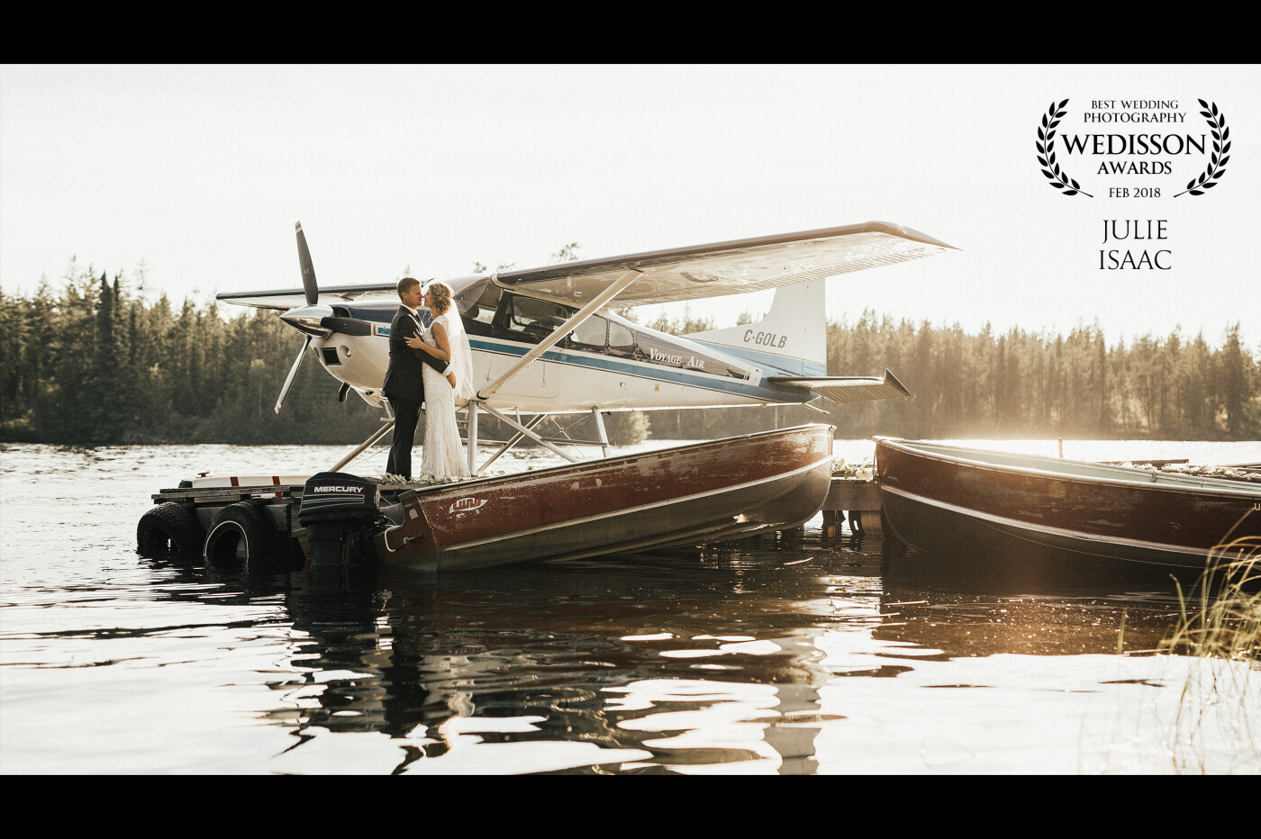 In a place only accessible by float plane, Stuart & Courtney said their vows on a small dock overlooking Ubiquity Lake, SK.  As the sun started to sink slowly behind the trees casting a magical glow over the water, they held on to each other and the promise of their unending love. 