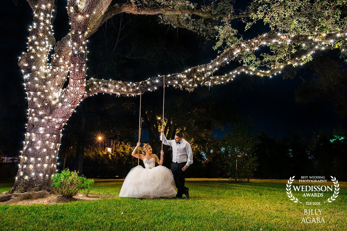 It was a beautiful wedding night with Liza & Robert. This photo was taken at the wedding venue. It had a big beautifully lite tree