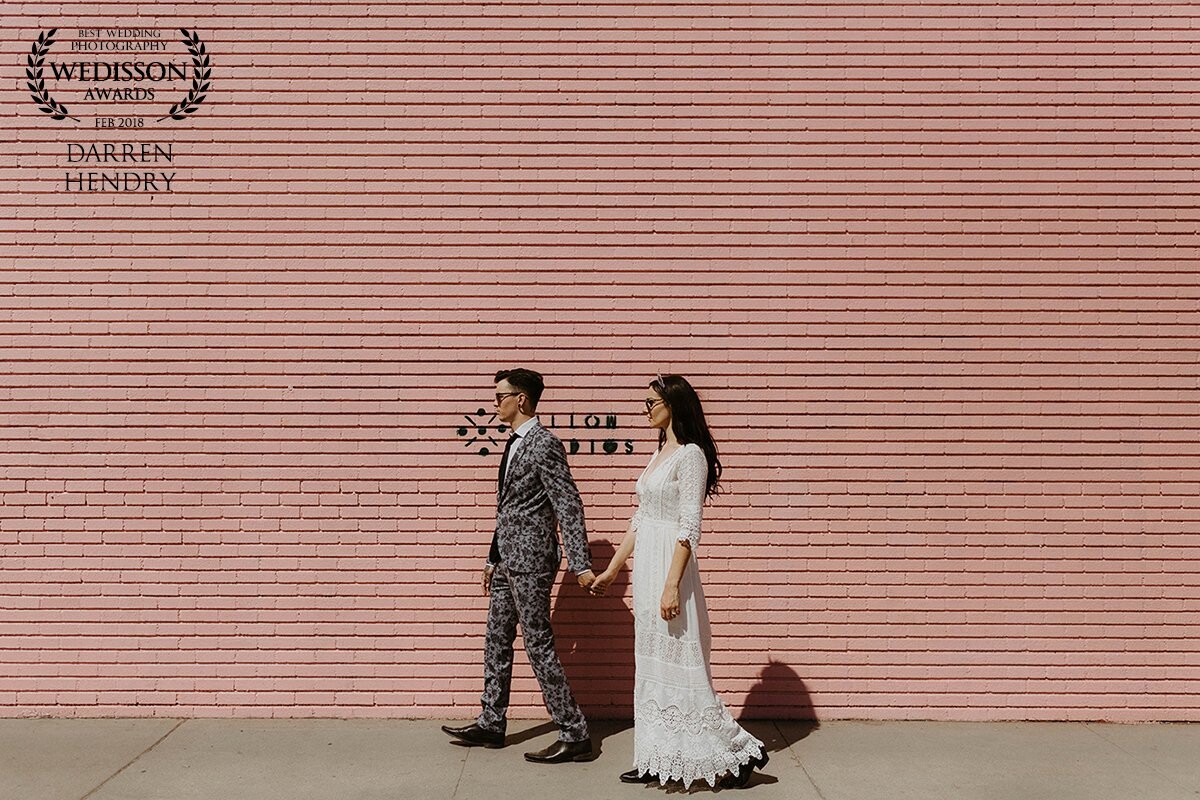 I was wandering around with this cool couple, who had just gotten hitched, and spotted a pink wall which I instantly had to make use of. It just fit in with their quirkiness and overall vibes of the day.