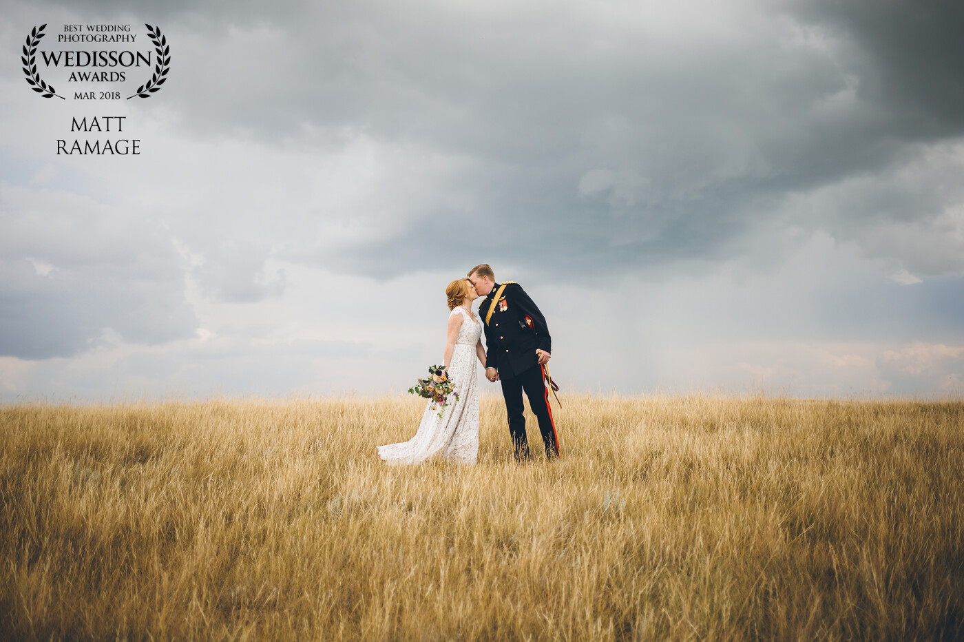 James and Julie tied the knot in the Canadian Prairies on the farm where Julie grew up. Their day was a beautiful celebration of love. It's beautiful to see James' dress uniform from the Canadian army alongside custom-made dress Julie wore. They perfectly incorporated their heritage into their wedding day. We love the striking clouds meeting the horizon of the plains centred on a simple kiss.