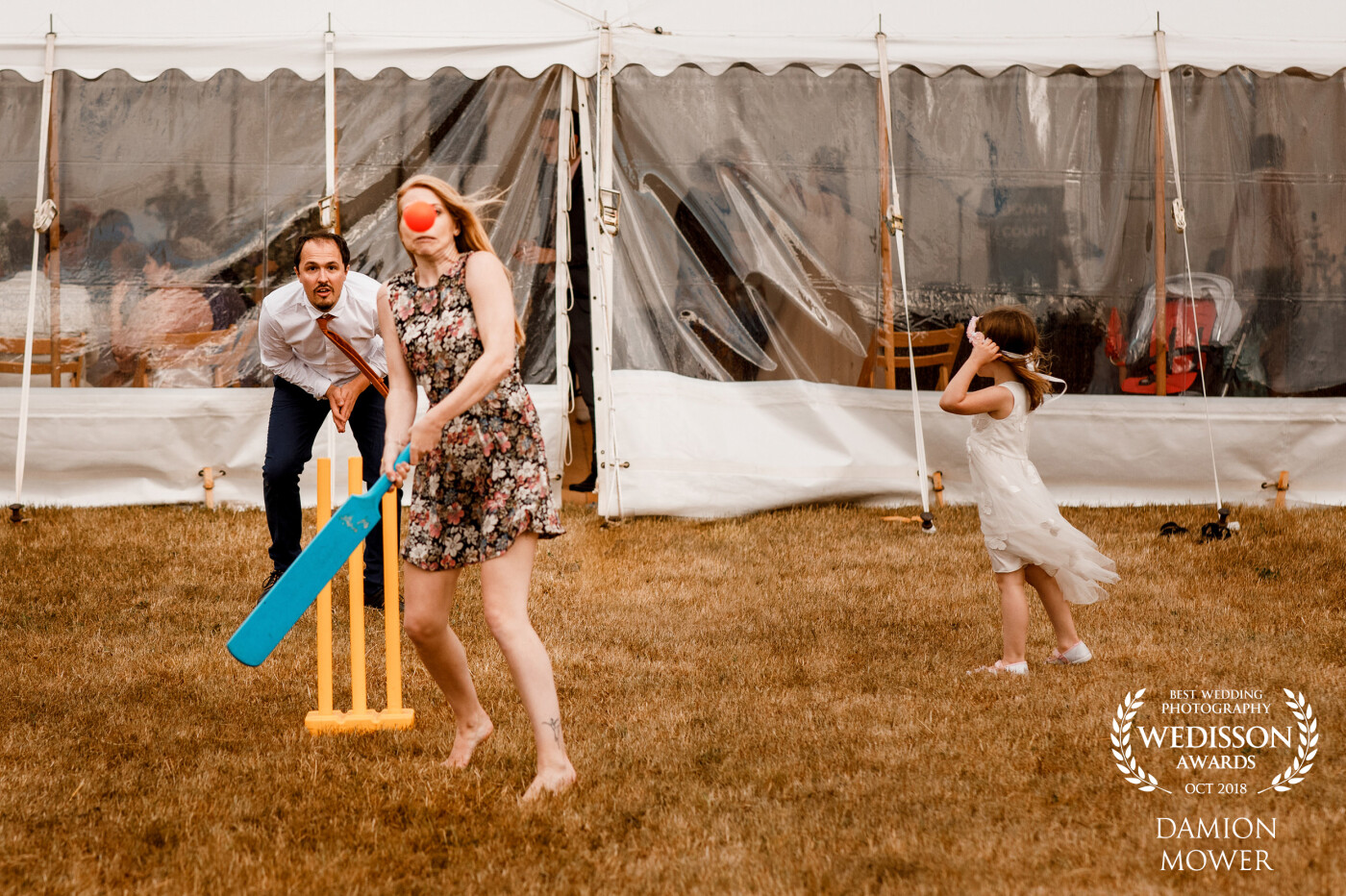 A fun moment at Alice and James's alternative wedding. A reception of Afternoon Tea and party games in the field. Guests camped overnight in the field.<br />
