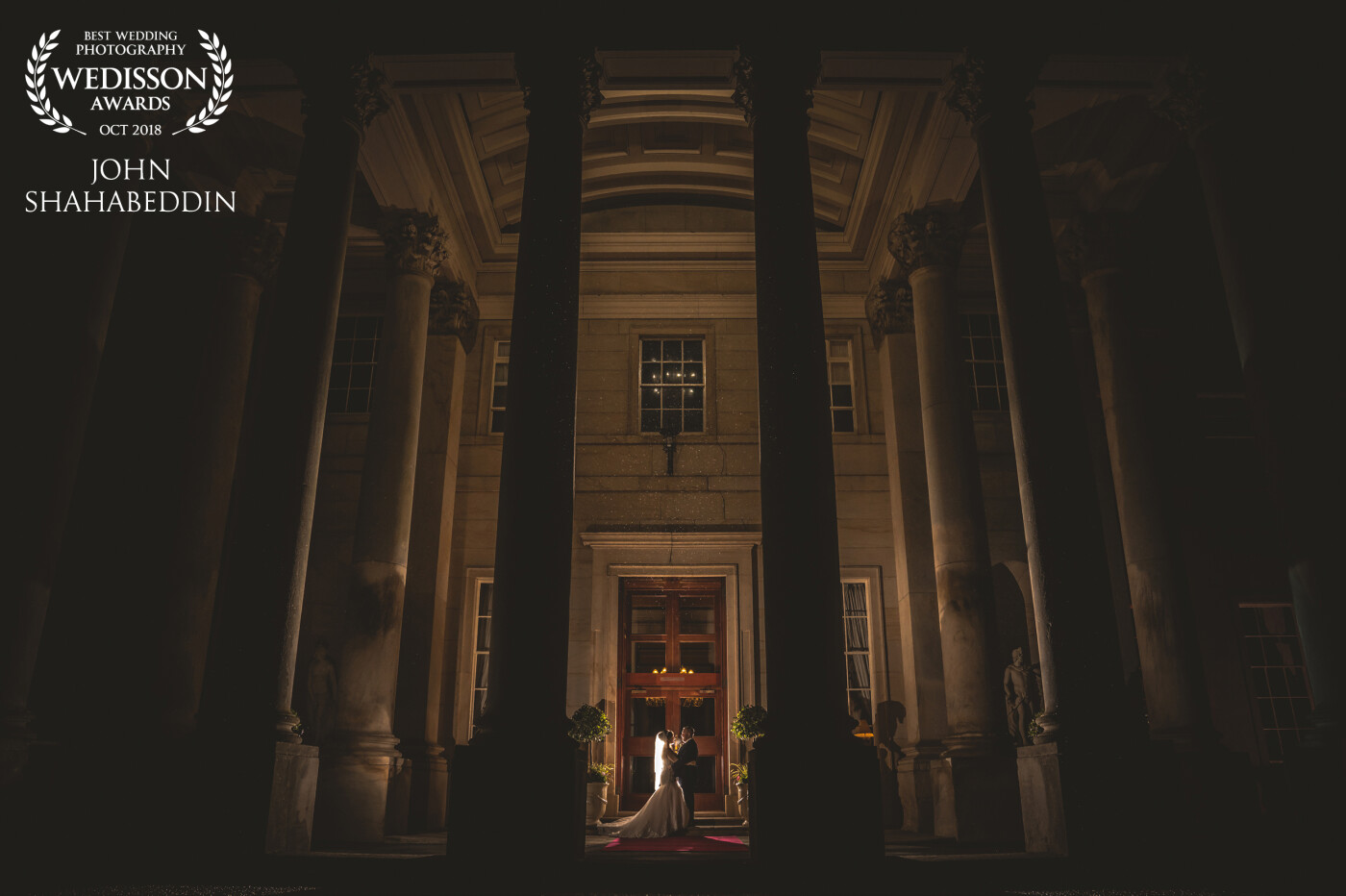 The imposing pillars of the entrance to Wynyard Hall in County Durham just had to be on my shot list for this wedding! And there's no better time to capture them so beautifully than after dark. With some creative lighting, a bit of rain, and a willing couple, the grandeur of this amazing country house was captured in all its glory.