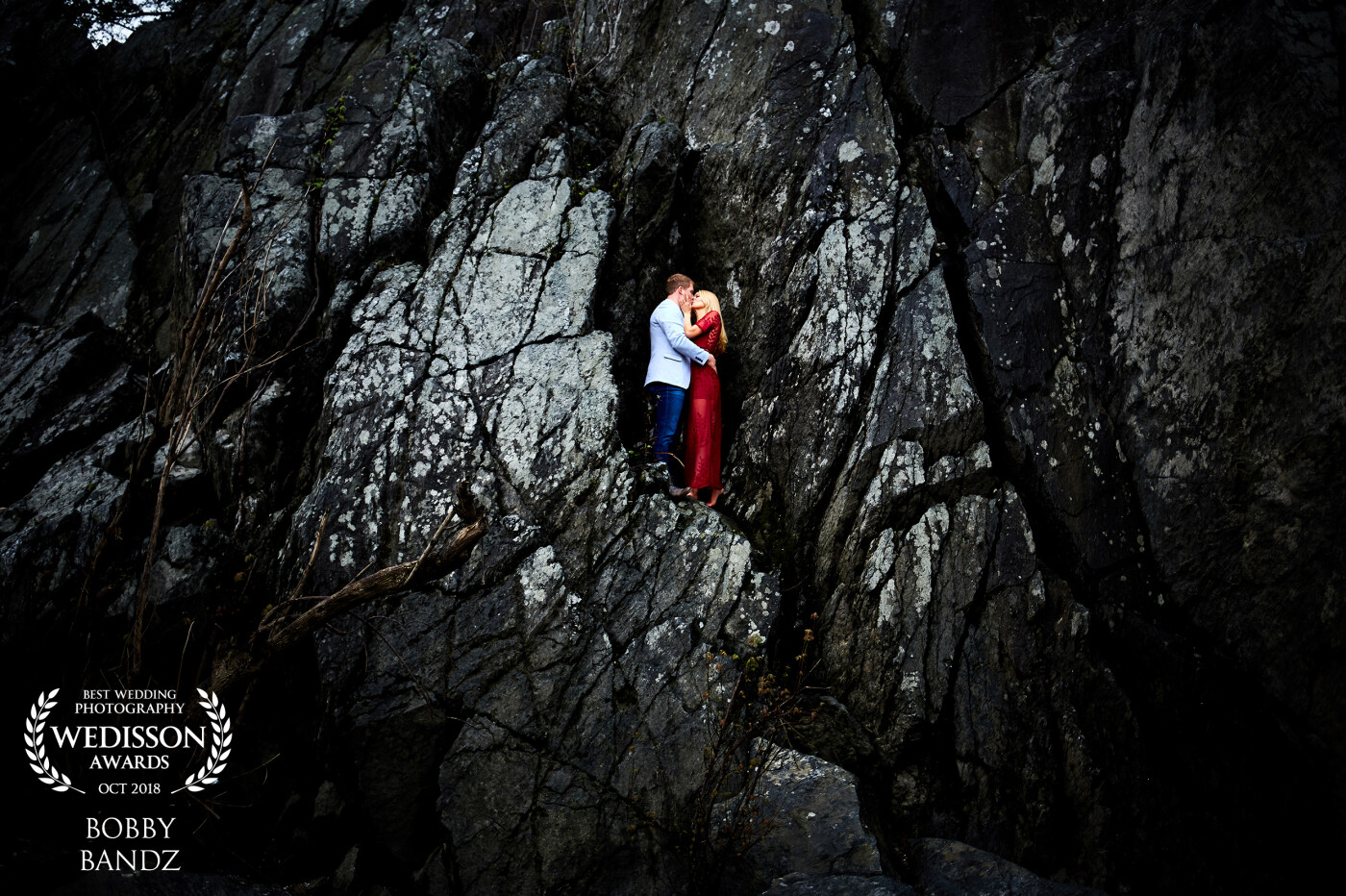 I found this nook in the side of the rock wall overlooking the rapids and told my couple to have a little private time up there! It almost looks like I photoshopped them in but they were willing to climb up and hold each other for stability while I shot away! I love how they pop off the stone. Another amazing memory capture with another amazing couple!