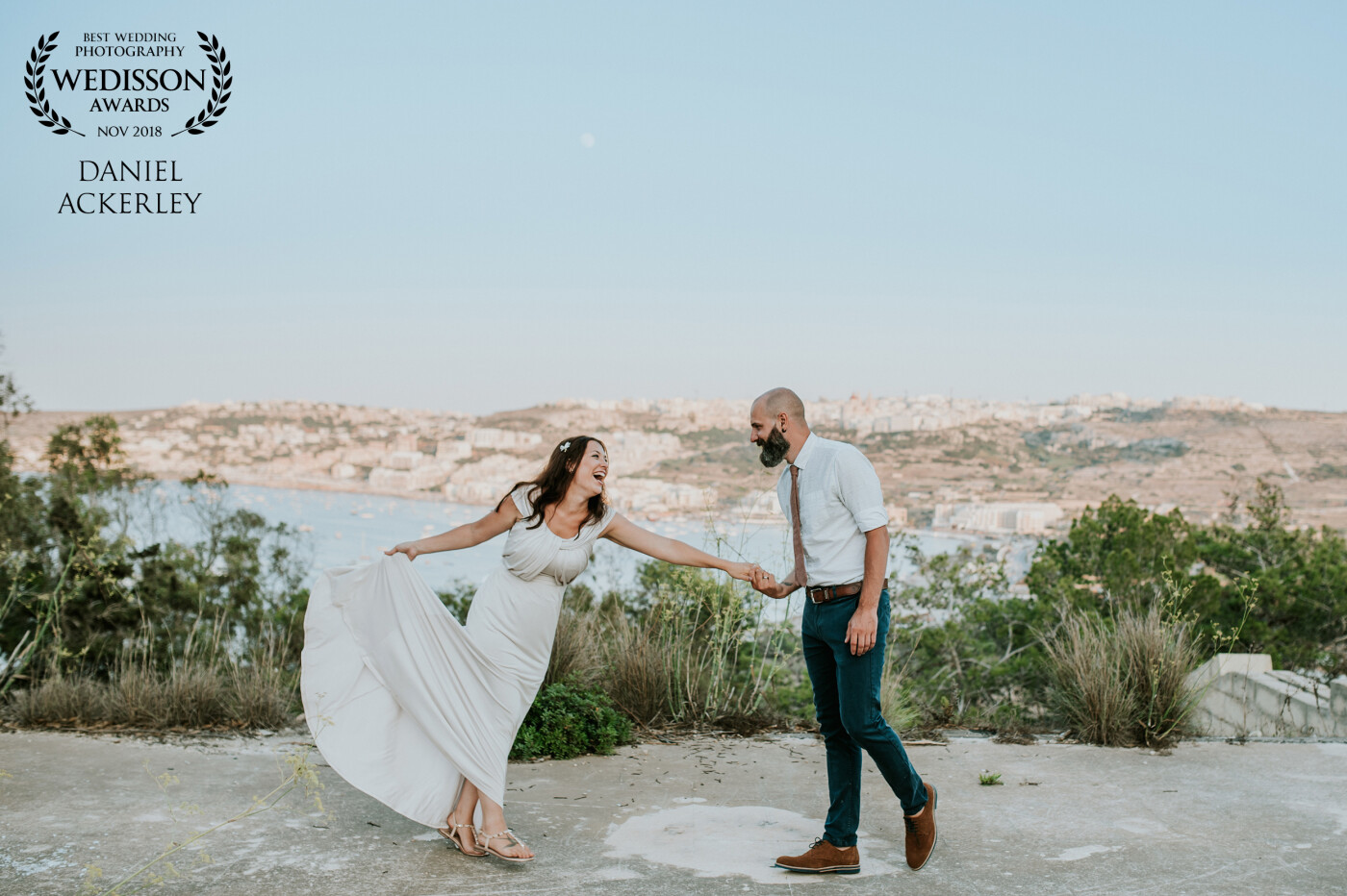 Captured in the hills above Mellieħa Bay in Malta, this image of David & Lisa sharing their proper 1st dance, all alone in the ruins of an abandoned hotel, is one of my favourites of 2018!