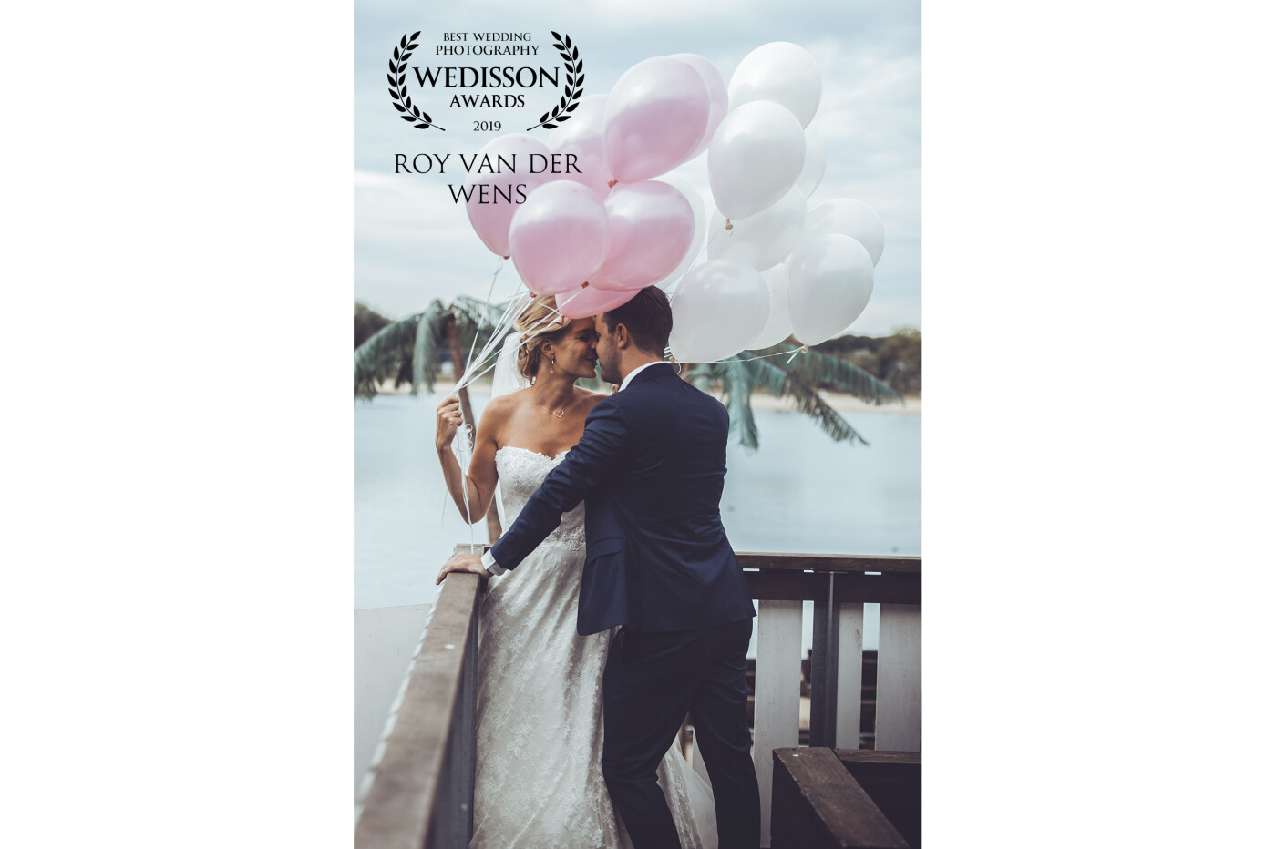 A dutch wedding couple celebrating their wedding day with ballons on a beach. <br />
This beach wedding was shot near Eindhoven in The Netherlands. 
