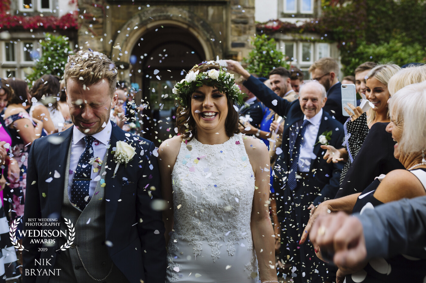 I love a great confetti shot and this is just that! The smiles, laughter, and face full of confetti! Taken at Mitton Hall in Lancashire on such a brilliant wedding day for Tom and Becks.