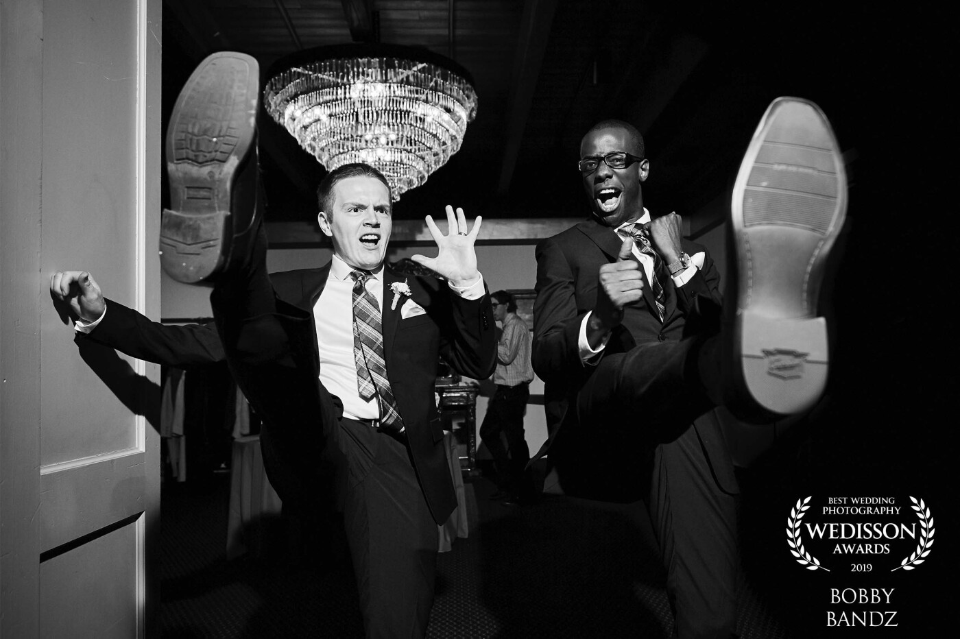 When the groomsmen come into the reception full steam ready to hit the dance floor! Either that or they love kickboxing, The Ninja Turtles, or a combination of the two with a little Bruce Lee mixed in. 