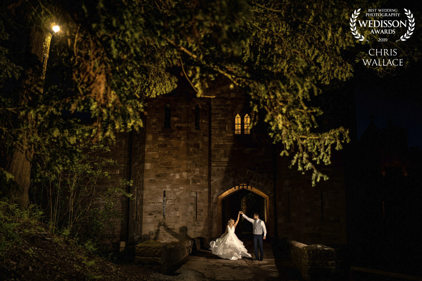 That time when you head out after the wedding celebrations into the dark to create something special! Taken at Peckforton Castle, Cheshire. 