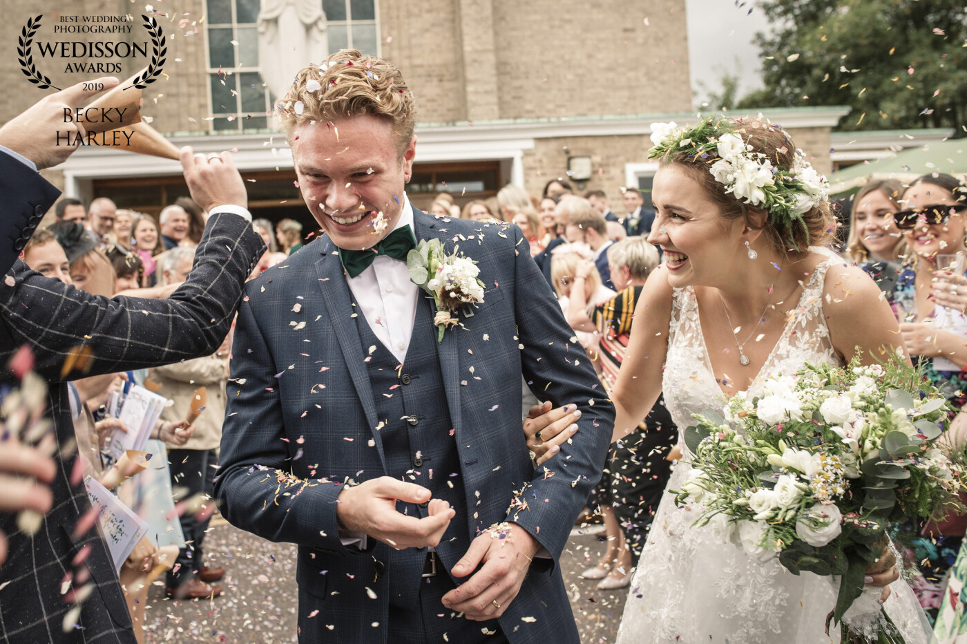 Laura and Ben exiting the church after their ceremony in Welwyn Garden City - to clouds of confetti!! I love this shot and the happiness that exudes from this awesome couple.