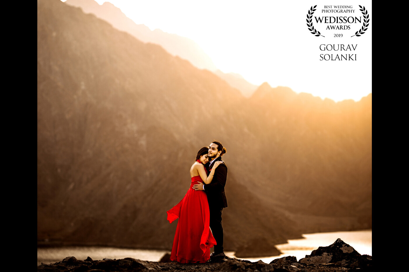 One of my favorite at this location & from this shoot. A perfect click on a cold and windy day in December just before the sun goes down. <br />
A right place, epic location, perfect light, beautiful couple & the best team always makes a stunning picture. 