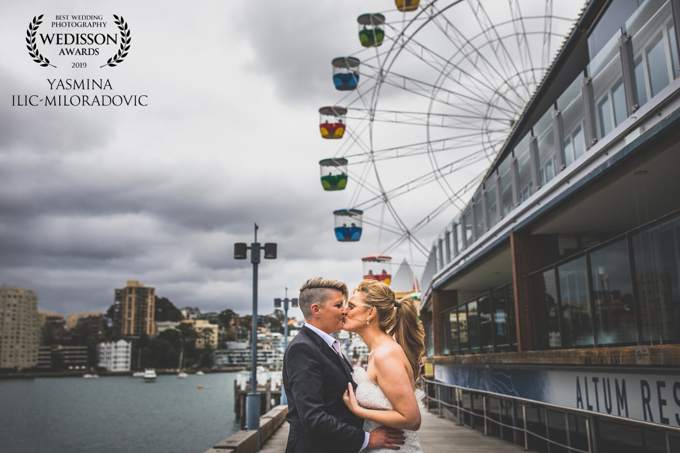 Jenna and Kath had such an incredible day. We started with some portraits before the ceremony and then this was taken between the ceremony and reception. Luna Park is a fun-filled Sydney icon and the perfect backdrop for this windswept kiss. 