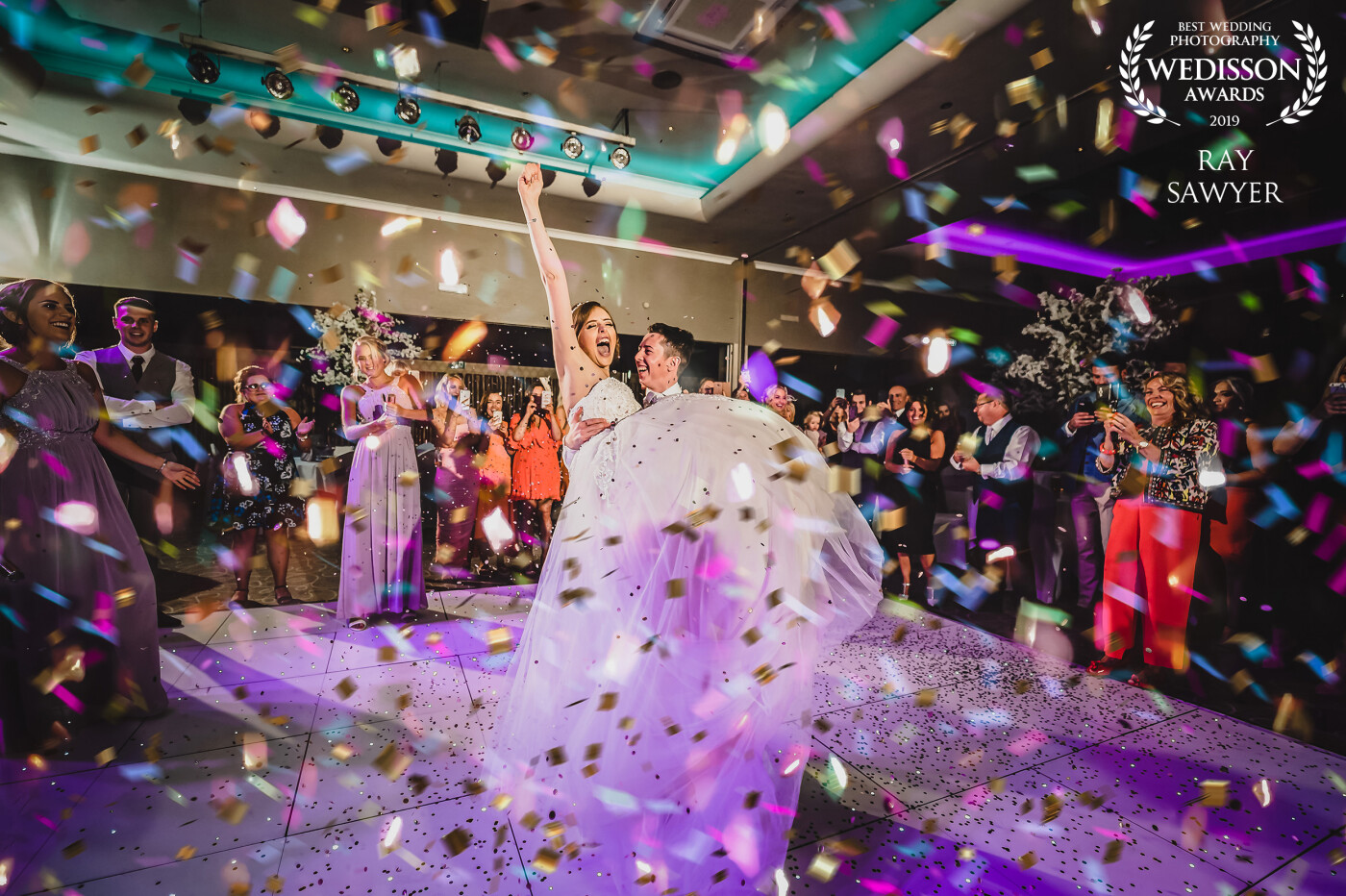 After talking with Ross and Charlotte before the wedding I suggested Confetti Canons for the 1st dance and they worked out he would lift her up as the signal to fire. Worked like a charm.