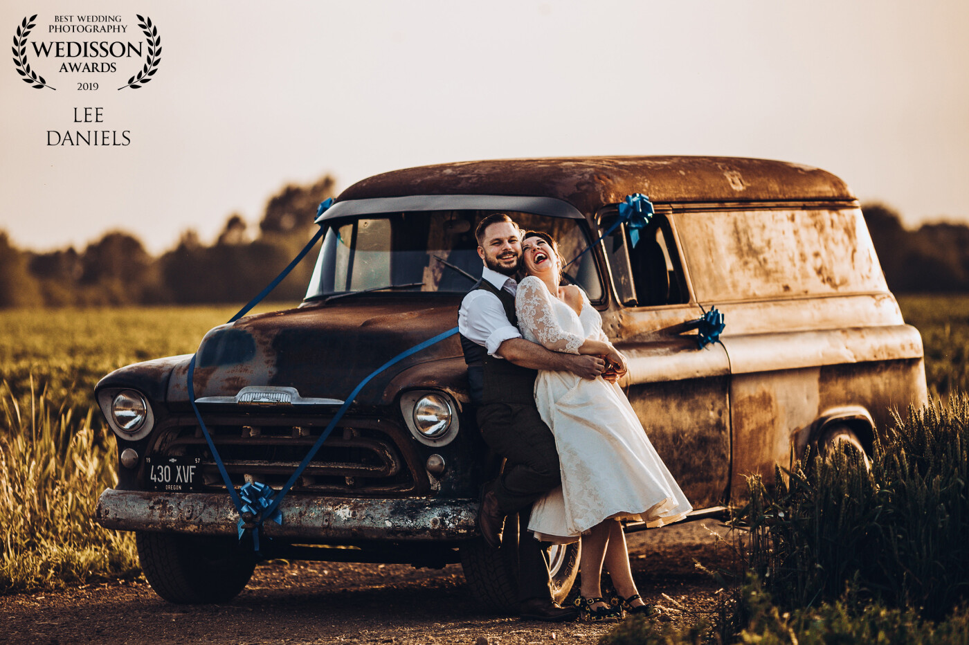 It was the hottest day of the year, so by the time sunset came around everyone was a lot happier. Lee’s Dad’s old truck proved to be a great prop; I had this image in my mind all day and just had to wait for the sun to get lower for the full effect. This pair added the final touch.