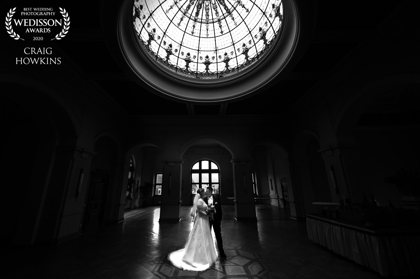 This lovely couple got married in the Ständehaus Merseburg, Germany. Once the wedding ceremony was finished we walked upstairs and found this wonderful dome that has not been used a lot before in wedding photographs. With the light being just right, we captured this wonderful image. It's a photographers dream when everything falls into the right place at the right time. 