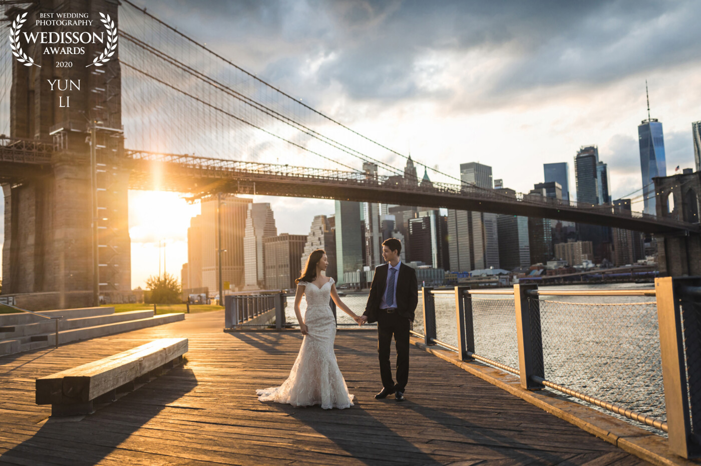 Who doesn't like golden hour? The sunset view in Dumbo Brooklyn is so gorgeous! We got so lucky to take pictures with a background like this!