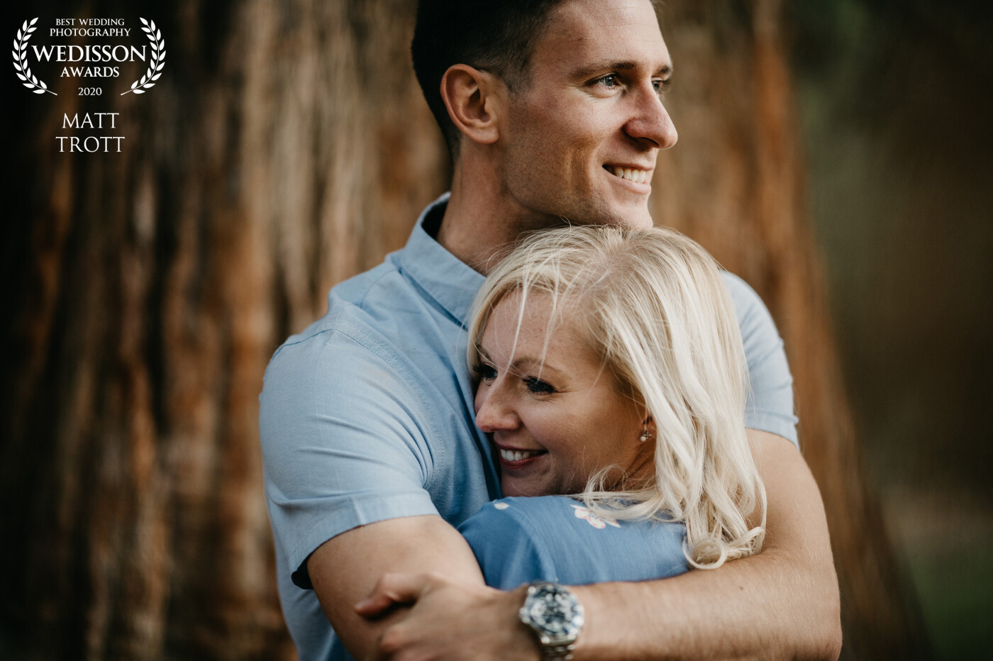 This couple was so nervous about having their photo taken, we took a stroll in a forest area in Kent and I just asked the couple to give it each a big hug, look in opposite directions and imagine seeing each other on your wedding day!  The beautiful large pine made for a beautiful background.