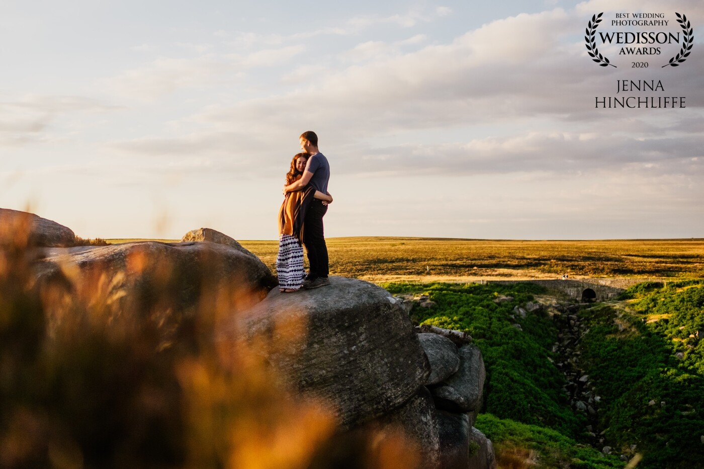 As an ecologist (bride) and keen climber (groom) my couple wanted their pre-wedding shoot to be as close to nature as possible in order to reflect their personalities. This was one of the last shots of their Peak District session, right before the sun dipped behind the hills. 