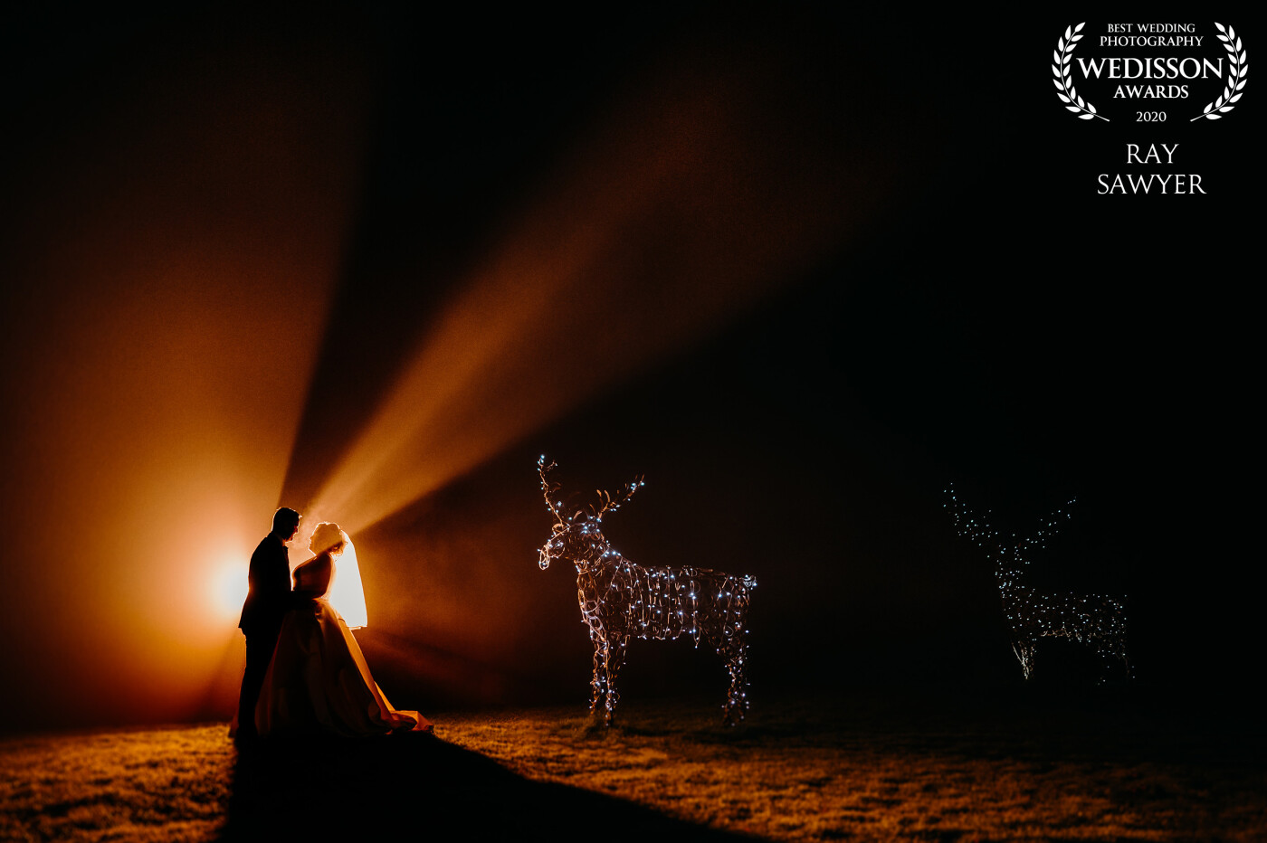 That awesome Christmas feel! Captured at @derwentmanorhotel Xmas 2019 at the wedding of Selina and Carl. The stags lit with fairy lights were an instant attraction. I threw a Full CTO gel backlight into the mix to create this awesome backlit photograph. The fog in the air helped to create the lovely light rays.