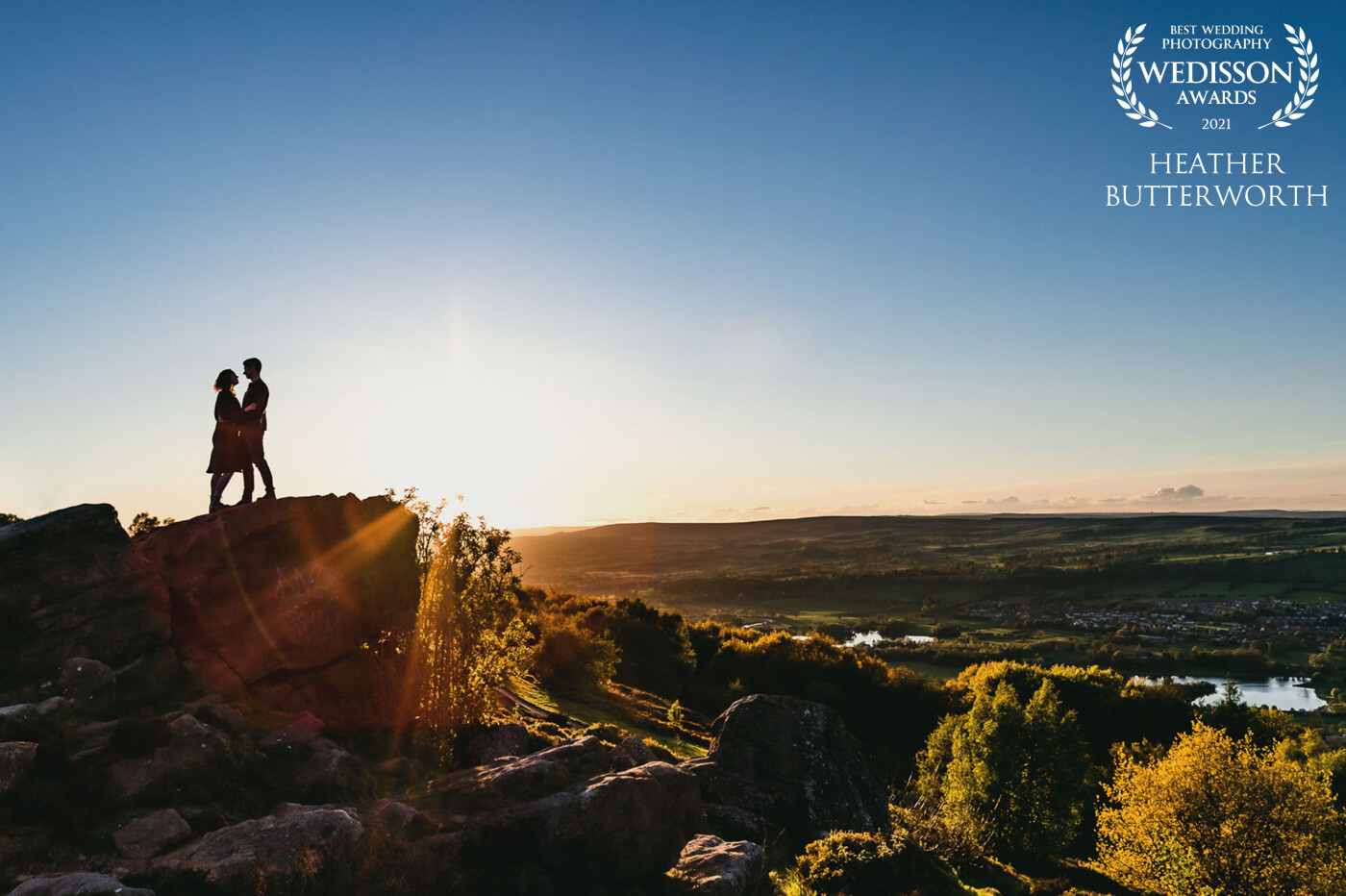 The lovely Jess and Oli on their pre-wedding shoot at Otley Chevin Forest Park. We had had days of rain and we'd postponed our photo session the week before due to the horrendous weather. I'm really glad that we did though as we ended up with this perfect sunset overlooking Otley.