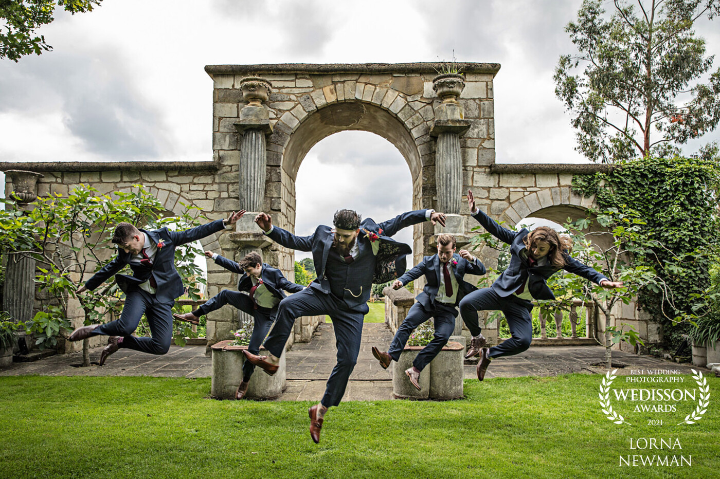 I am not sure I have ever had so much fun at a wedding as I did with Jessica & Sam, fun packed from start to finish and I love this shot of Sam and his Groomsmen giving it their all !