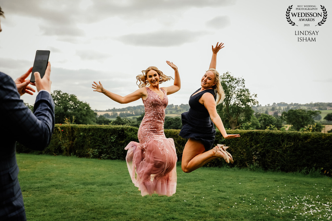 These two!  Sam & Simon's wedding at Shottle Hall back in August was such a fabulous day... and with fun guests too!  They were determined to get the "jumping shot" and fortunately, I didn't miss it!