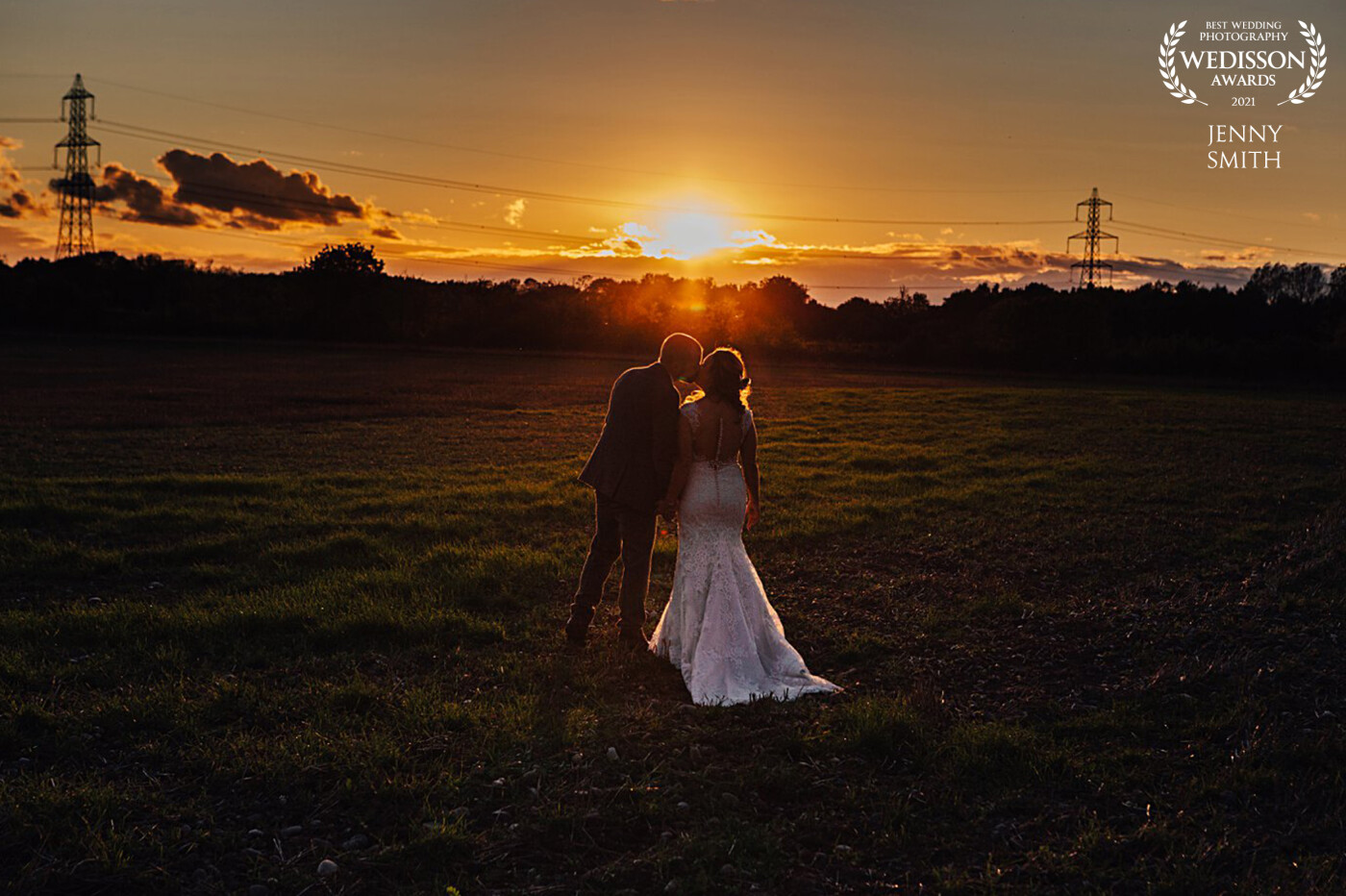 A glorious sunset in October! After having to rearrange their wedding and work with restrictions due to covid I was so glad that we had a beautiful sunny day to be able to capture photos of all the guests outside. This beautiful sunset was just spectacular and the icing on the cake for their wedding photos.