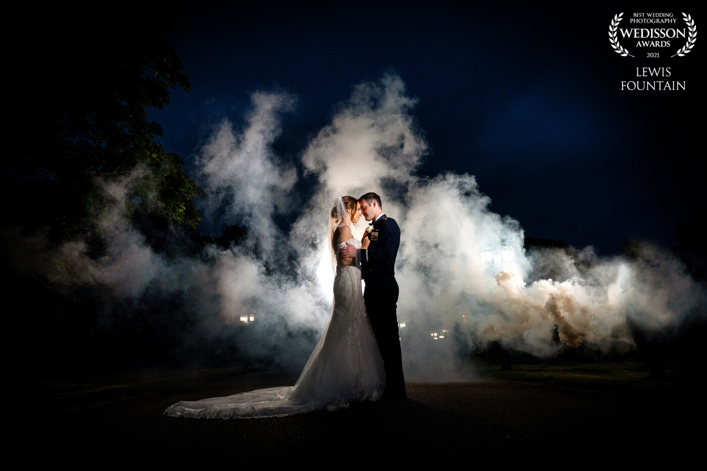Sometimes a little smoke and some well placed lighting is all that's needed when there isn't much of a sunset! <br />
Becca & Mark - Swynford Manor