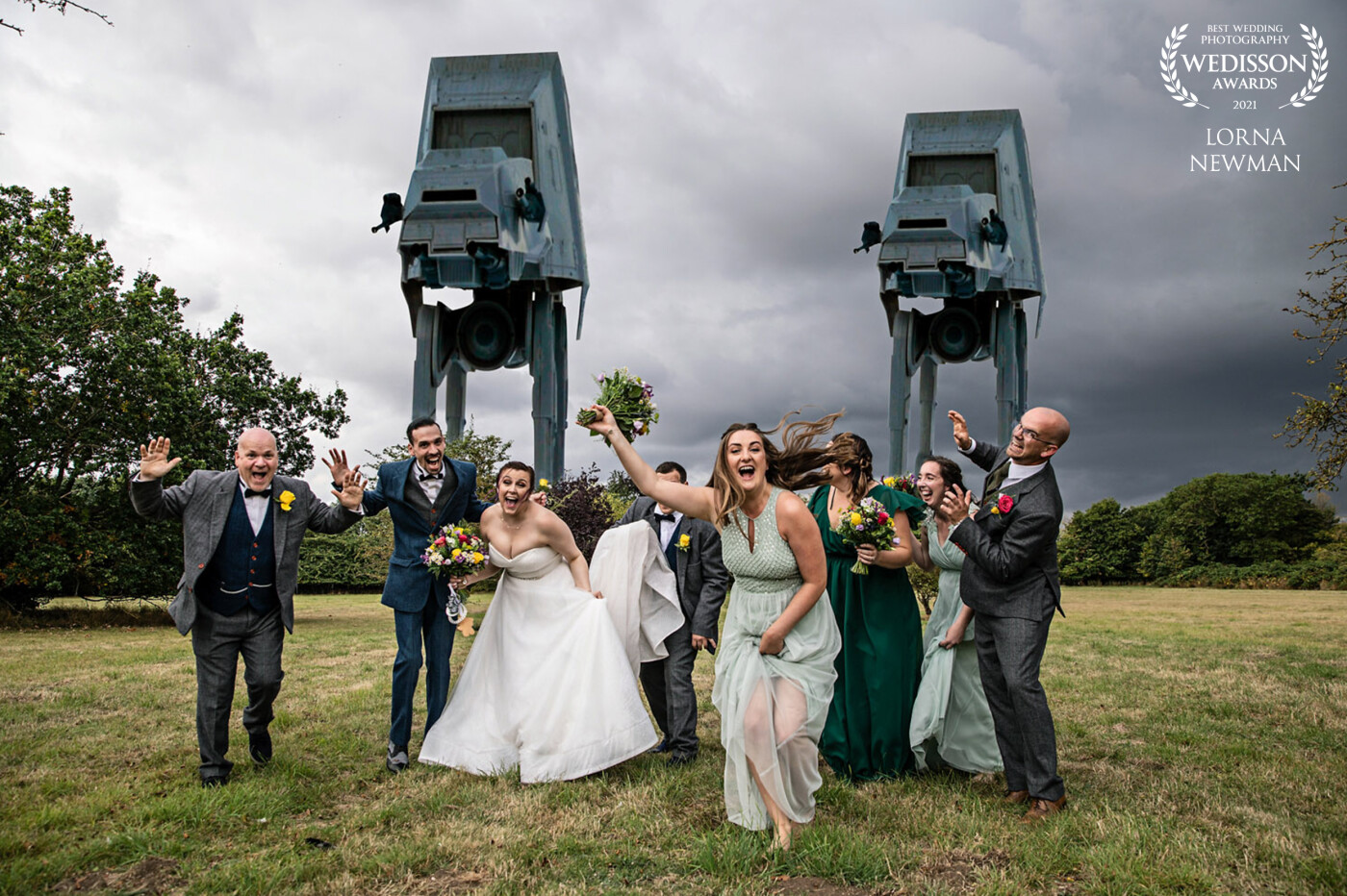 When the groom only asks for one picture on his wedding day that includes an imperial walker from Star Wars then you must oblige. We had a lot of fun creating this image at Kathryn & Ryans wedding at Anstey Hall in Cambridgeshire, with them and their bridal party.
