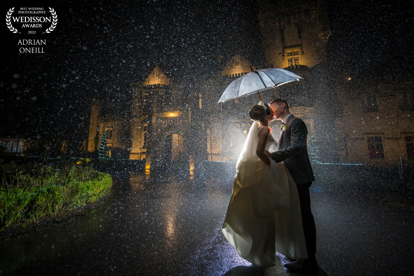 A perfect storm was brewing on the day of their wedding...The wind and rain blasted around the castle, but the brave couple were not deterred by the elements...We braved the rain and got this awesome image...I do always say to my couples "you get what you put in," thank you for the award.