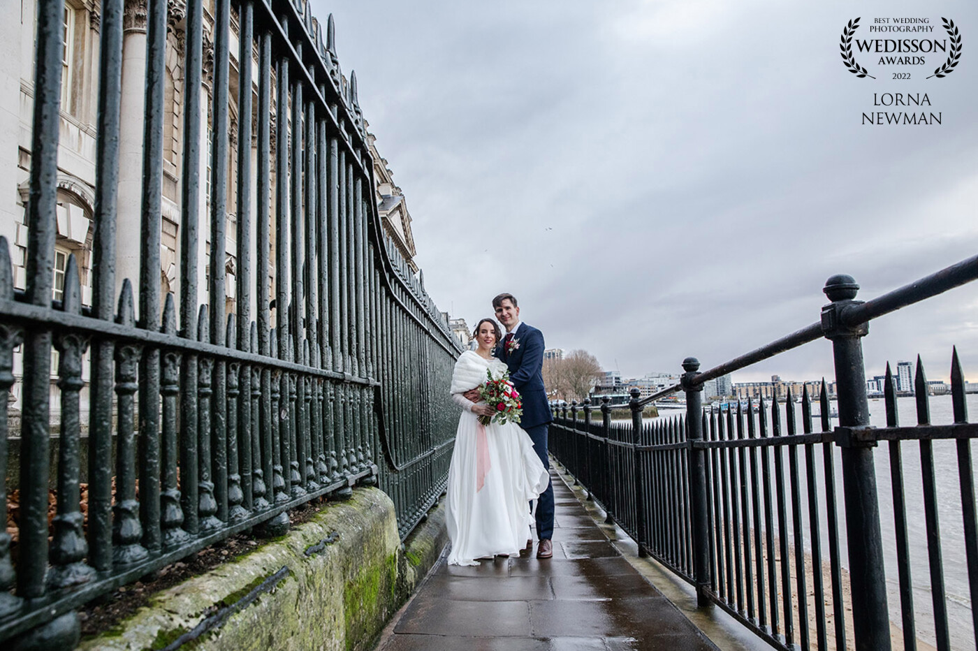 A shot of Alice & Charlie just after they got married at the historic Trafalgar Tavern in Greenwich, London. <br />
<br />
This beautiful setting is right on London's River Thames, it was a cold winter's day but that didn't stop us from popping out to make the most of this amazing location. Congratulation Alice & Charlie wish you all the best!.....
